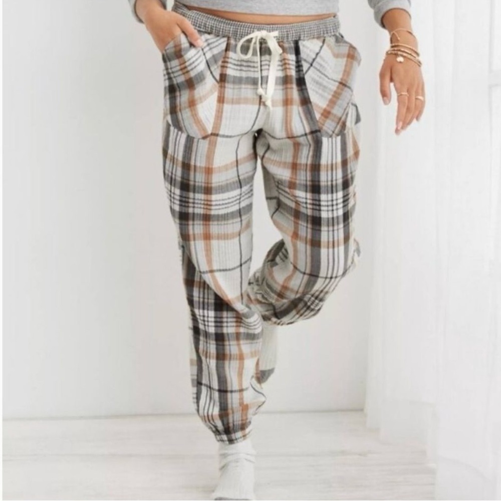 Aerie Plaid Pajama Pants 100% Cotton Plaid Checked Out